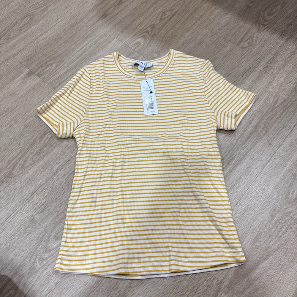 NWT Amour Vert Mustard and Cream Striped Tee